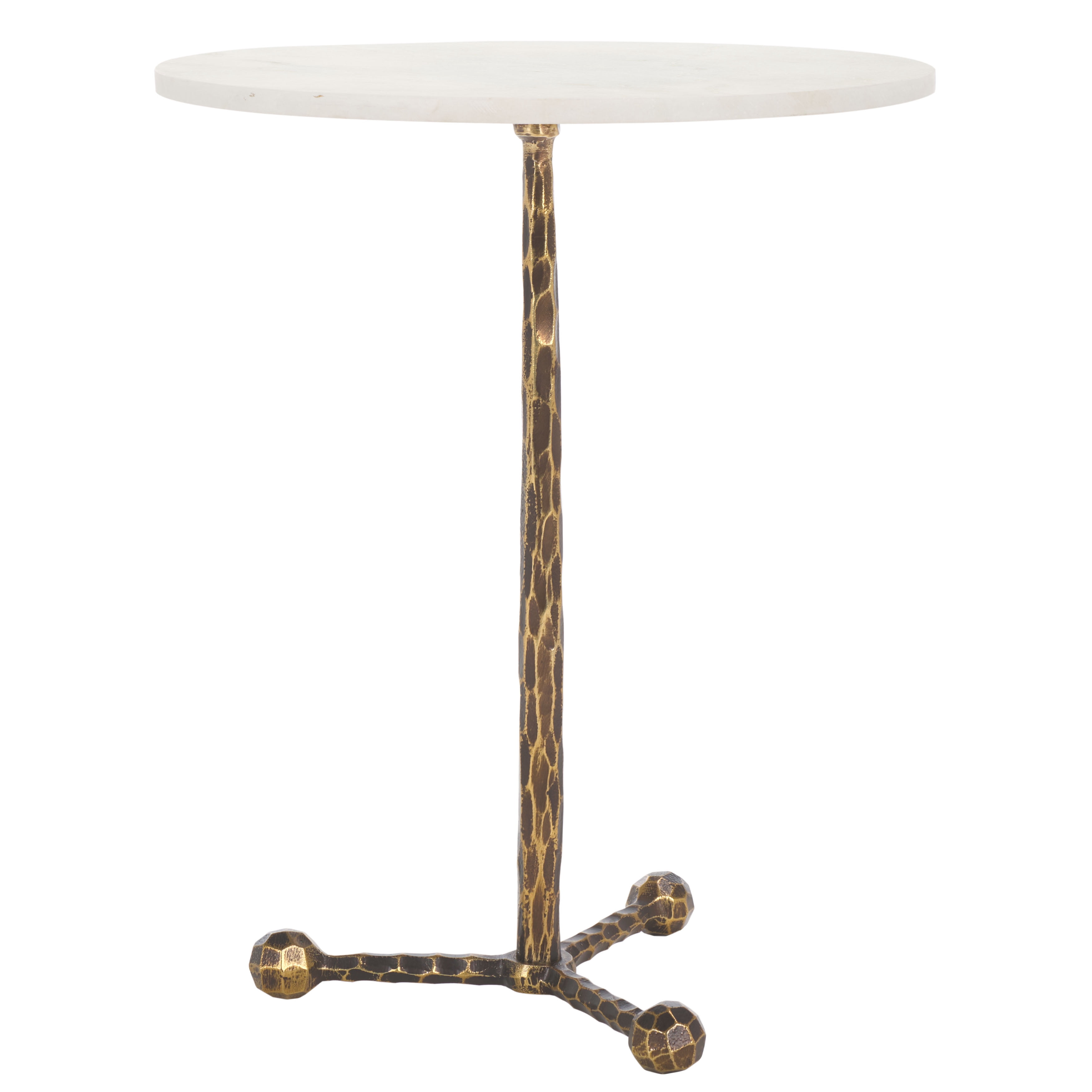 Safavieh Sizia Round Metal and Marble Coastal End Table, White/Antique Brass