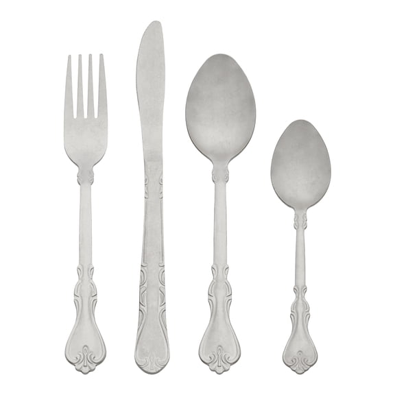 REGALWOVEN 4 Piece Silverware Set, Stainless Steel Flatware with Knife, Spoon, Tea Spoon, and Fork Set, Serving Utensils Set for Tableware Silver 4