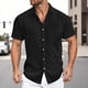 thumbnail image 2 of Camisa de manga corta holgada con rayas verticales de color liso para hombre: camisa informal ligera y suave con botones para todas las estaciones, 2 of 5