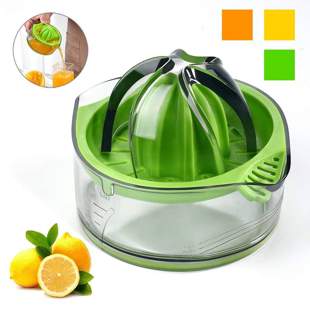 EMADOP Citrus Juicer Hand Juicer Citrus Squeezer,Orange Juice Squeezer Citrus Lemon Orange Manual Hand Juicer Lid Rotation Press Anti-Slip Reamer with Strainer and Container,Wheat Color 