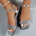 thumbnail image 2 of Rokment Metallic Sparkly Rhinestones Dressy Sandals for Women Ladies 2026 Delicate Bling Square Toe Flat Ankle Strap Low Heels Bride Wedding Low Heel Dress Summer Shoes Beach Silver Size 9, 2 of 7