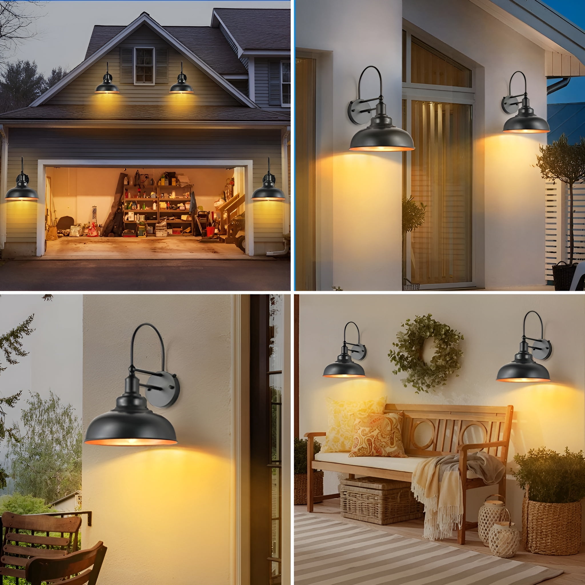 GCGAFUL Dusk to Dawn Outdoor Barn Lights 2 Pack, Farmhouse Gooseneck Wall Sconce, Waterproof Vintage Lighting for Porch, Garage, Patio