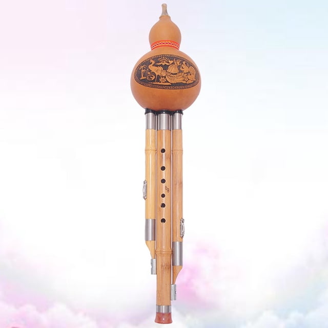 Chinese Handmade Hulusi Bamboo Gourd Cucurbit Flute Ethnic Musical Instrument bB Key for Beginner Music Lovers (Random Pattern)
