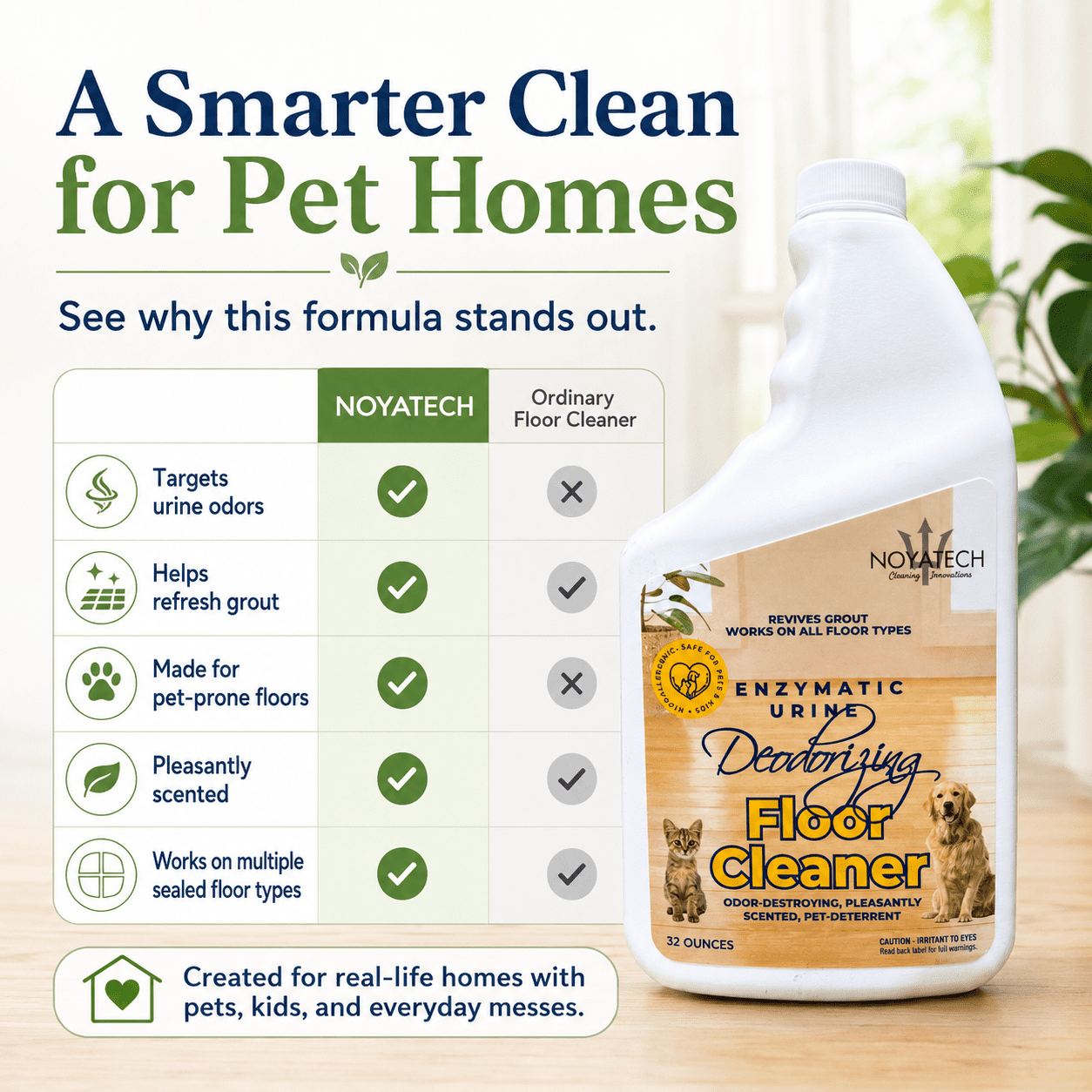 NOYATECH Pet Floor Cleaner – Enzymatic Degreaser & Odor Eliminator, Pet-Safe, Non-Toxic, Eco-Friendly, 32 oz