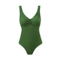 thumbnail image 2 of Womens Summer Plus Size One Piece Bathing Suits Solid Color Mesh Gauze Perspective Tight Fitting Cute Swimsuits Army Green∣S-2XL, 2 of 5