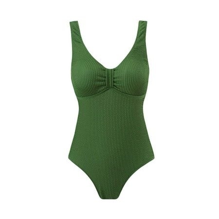 Uaswgudfs Womens Swimwear Trendy One-Piece Swimsuit with Plunging V-Neckline and Waist-Cinching Design for a Flattering Pool or Beach Look Army Green 2XL