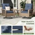 thumbnail image 6 of UDPATIO 3 Pieces Patio Furniture Set, Outdoor Swivel Gliders Rocker, Wicker Patio Bistro Set with Rattan Rocking Chair, Glass Top Side Table and Thickened Cushions for Porch Deck Backyard (Blue), 6 of 9