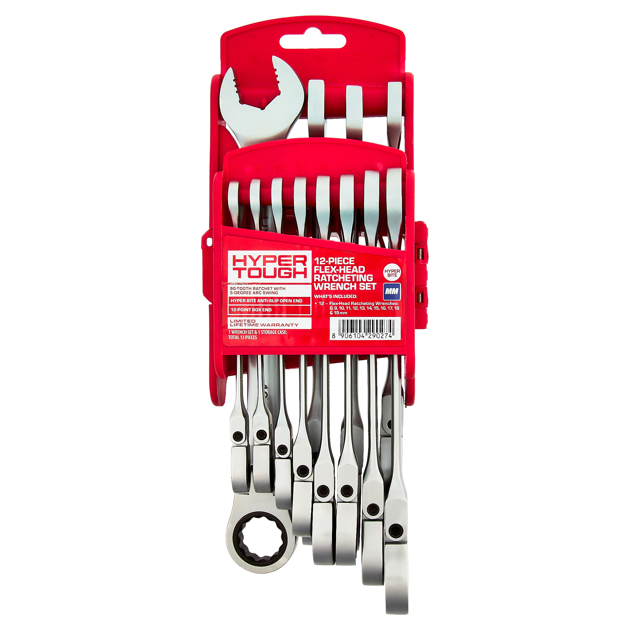 Juego de llaves de trinquete de cabeza flexible Hyper Tough, métricas, 12 piezas 3