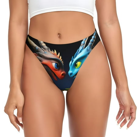 Adobk Playful Colorful Dragons Flowers Print Seamless Women Underwear Thongs No Show Ladies Thong No Line Breathable Comfortable Panties Undies for Women-Small