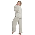 thumbnail image 5 of DAKIMOE Lounge Sets for Women Pajamas Long Sleeve Sleepwear Soft Nightwear 2 Piece Pjs Ribbed Knit Fall Winter Outfits Pockets, Apricot, L, 5 of 9