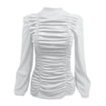 thumbnail image 3 of IROINNID Deals Long Sleeve T-Shirts for Women Lounge Solid Color Long Lantern Sleeve High Collar Pleated Slim T-Shirt,White, 3 of 4