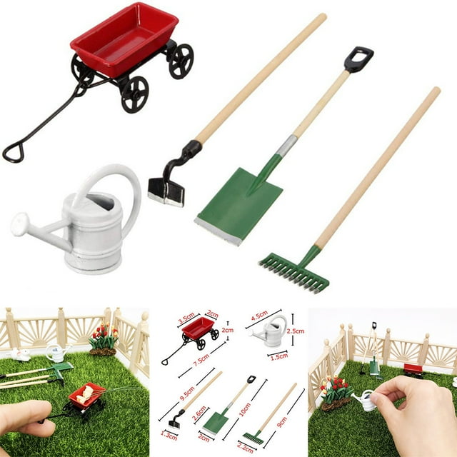 Ensemble d'Arrosage 1/12 Équipement Chariot de Fée Outils Jardin Maison de Poupée Kits de Garage Miniature Rouge