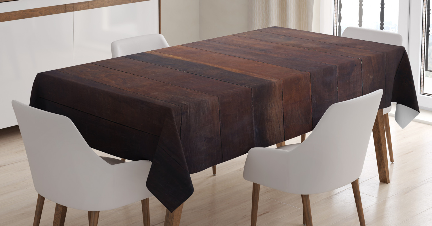 Chocolate Tablecloth, Aged Weathered Dark Timber Oak Wooden Planks