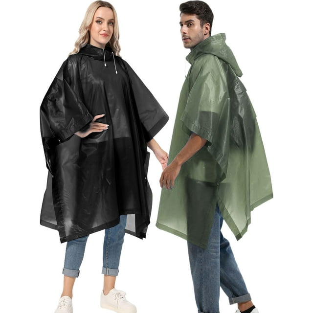 Lot de 2 Ponchos de Pluie Réutilisables pour Adultes, Imperméables Survie d'Urgence pour Femmes/hommes avec Capuche et Cordon de Serrage