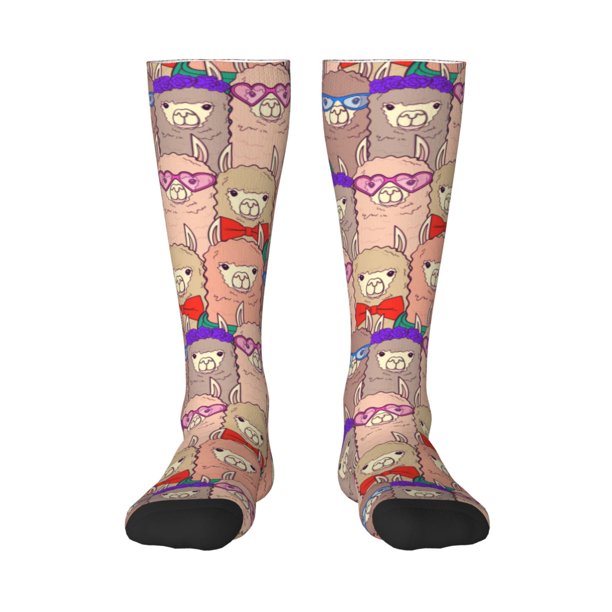 Fotbe Cute Lamas Calcetas Divertidas Estampadas para Hombre y Mujer, Calcetas de Algodón hasta la Rodilla para Caminar, Correr, Enfermería y Embarazo