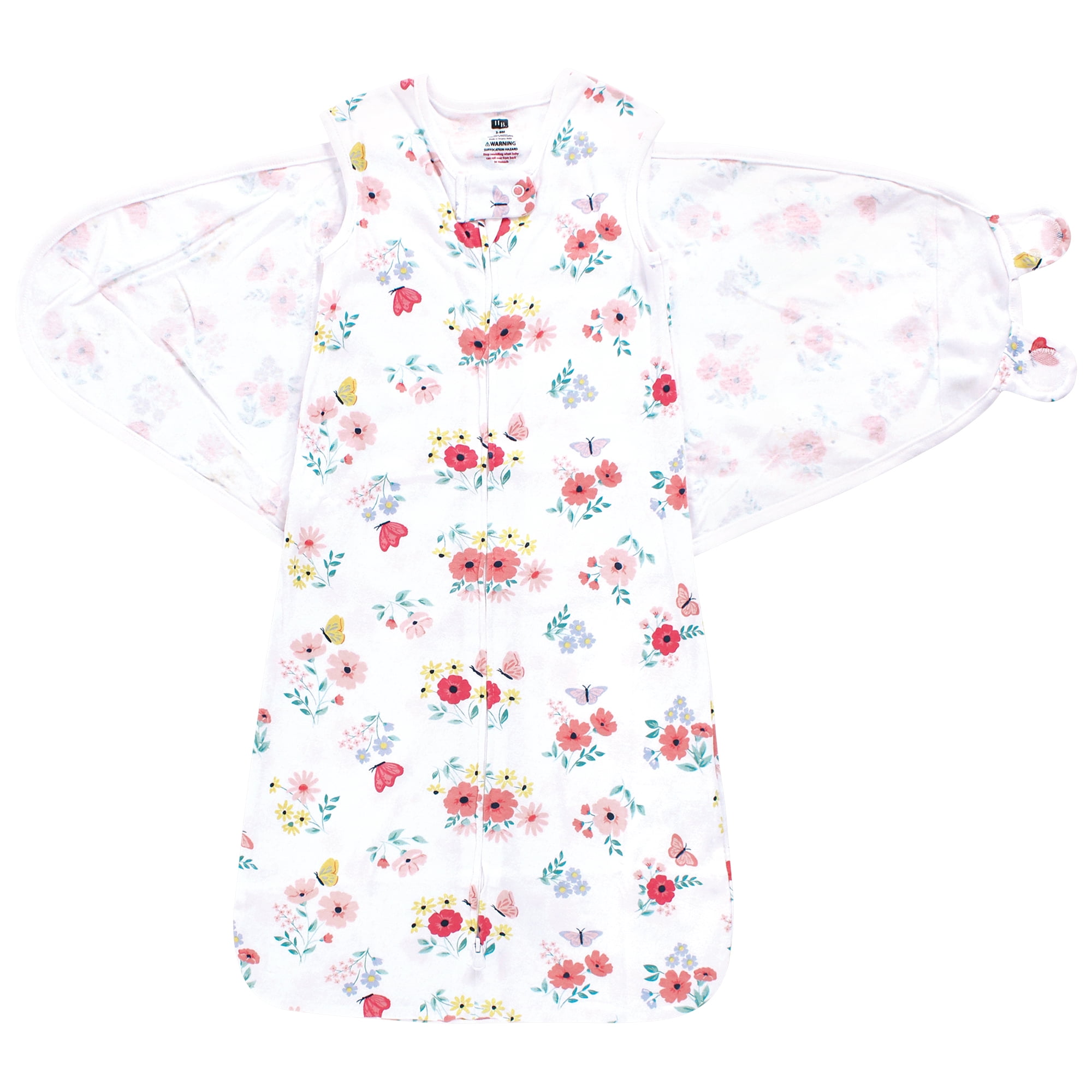Hudson Baby Infant Girl Convertible Swaddle Sleep Sack, Butterfly Floral, 0-3 Months