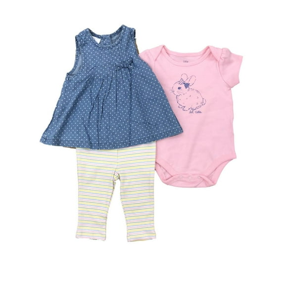 Infant Girls Bunny Rabbit Bodysuit Denim Star Dress & Leggings Baby Outfit