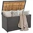thumbnail image 3 of 134 Gallon Wicker Patio Deck Box, Outdoor Storage Box with Solid Acacia Wood and Zippered Liner, Outdoor Storage Container Waterproof, for Cushions, and Garden Tools, Mix Brown, 3 of 4