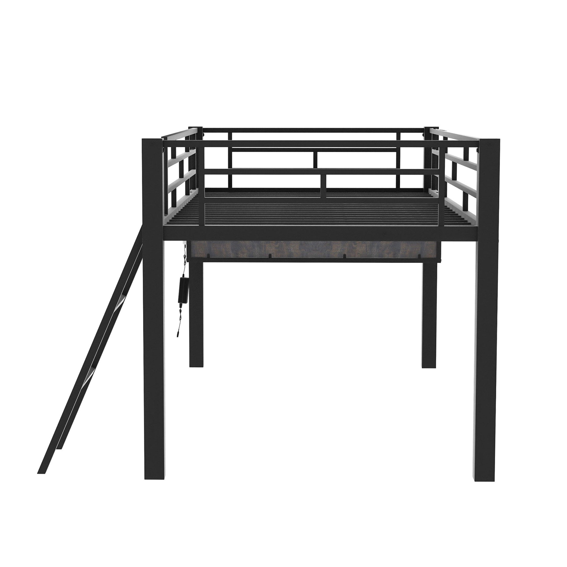 Noble House Twin Gaming Mid Loft Bed, Metal Frame with Desk and Customizable LED Lights, eSport-Inspired, Black
