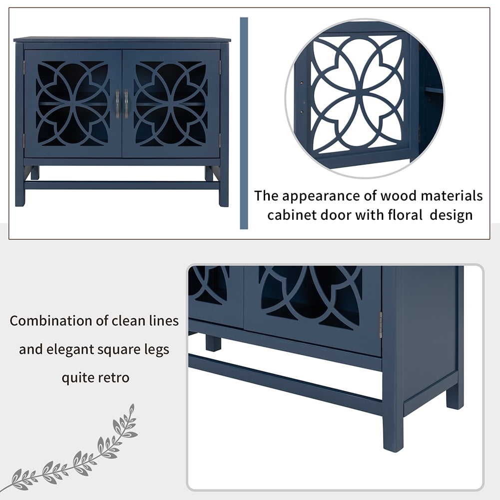 Lowestbest Freestanding Storage Cabinet, Wooden Floor Cabinet Accent Table, Navy Blue Lowestbest Freestanding Storage Cabinet, Wooden Floor Cabinet Accent Table, Navy Blue