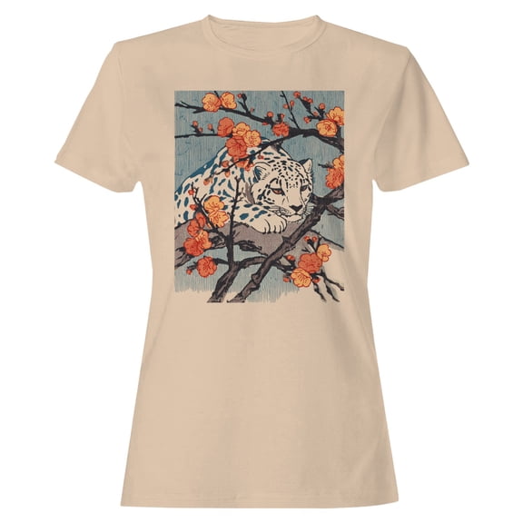 Smartprints Black Panther Plum Blossoms Rain Women's T-Shirt Natural, Cotton, S