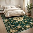 thumbnail image 3 of ODIKA 8'x10' Washable Area Rug Non-Shedding, Easy Care, Deep Green Vintage Floral Medallion Ornate with Distressed Vine Motifs for King Size Bedroom Under Bed, Master Suite, 3 of 7