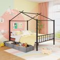 thumbnail image 2 of Gymax Full Size Metal House Bed w/ 2 Fabric Drawers Heavy-Duty Platform Bed Black, 2 of 10