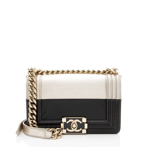 Pre-Owned Chanel Bicolor Calfskin Small Boy Bag