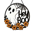 thumbnail image 2 of Halloween Wooden Door Hanger, Rustic Pumpkin Bat Ghost Themed Hanging Wall Plaque Sign,For Spooky Halloween Party Indoor Outdoor Home Front Door Porch Wall Holiday Decor (Hey Boo Ghost), 2 of 11