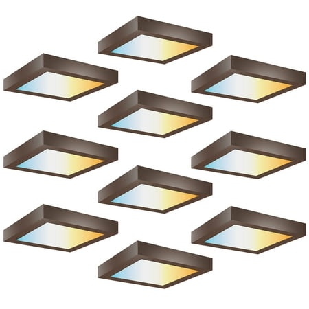 

RUN BISON 7 Inch LED Flush Mount Ceiling Light Equivalent to 40W 2700K-5000K CCT Selectable CRI 90+ Dimmable Square LED Panel Light Damp Rated ETL Listed White Finish - 10 Pack