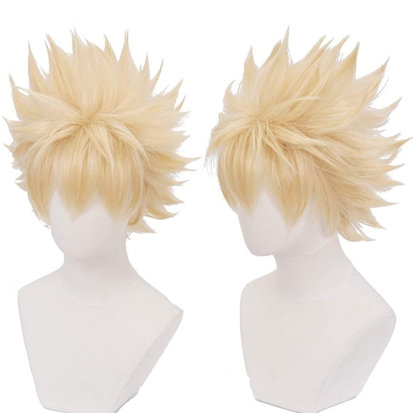 Blonde Cosplay Wig Short Wavy Wigs for Men Synthetic Hair Hero Wigs for Graduation