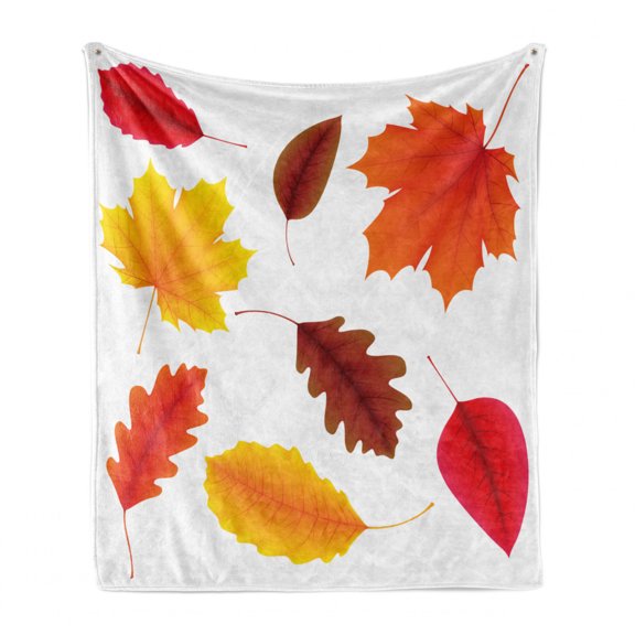Leaves Soft Flannel Fleece Blanket, Autumn Foliage Pattern with Maple Leaves Woodland Flora Illustration in Warm Tones, Cozy Plush for Indoor and Outdoor Use, 60" x 80", Multicolor, by Ambesonne