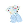 thumbnail image 2 of Musuos Baby Boys Shorts Set, 3 6 12 18 24M 3T Short Sleeve Car Print T-shirt with Elastic Waist Shorts Toddler Summer Outfit, 2 of 10
