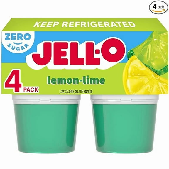 Jell-O Lemon-Lime Artificially Flavored Zero Sugar Ready-to-Eat Gelatin Snack Cups, 4 ct Cups