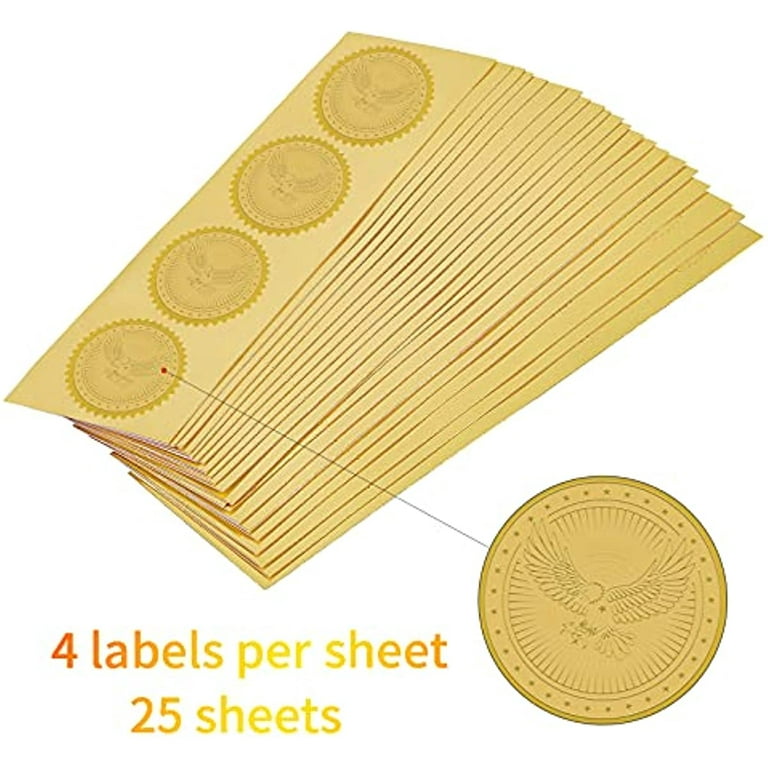 100pcs Gold or Silver Embossed Foil Blank Certificate Self-Adhesive Sealing  Stickers - Perfect for Invitations, Certification, Graduation, Notary