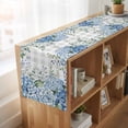 thumbnail image 6 of Blue Flower 70 Inch Table Runner, Grey Plaid Hydrangeas Eucalyptus Leaves Farmhouse Dresser Scarf Cotton & Linen Tablerunner for Dining/Kitchen Island/Holiday Party Décor 13" x 70", 6 of 9