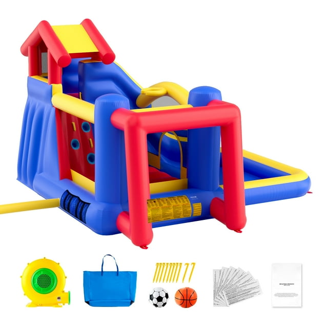 KFFKFF Inflatable Bounce House Bouncy Jumping Castle with Blower Slide for Kids
