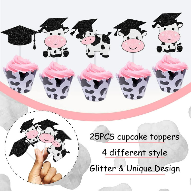 Holy Cow Graduated Cake Topper, Cow Cake Decorations for 2023 Congrats  Graduation, Farm Animal Theme Party Supplies Cow Cupcake Toppers Cap for  Girls