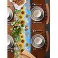 thumbnail image 5 of Yellow Sunflower Burlap Cotton Table Runner 13x120 Inches Long, Spring Floral Leaves Butterfly Pastoral Farmhouse Table Runners, Outdoor Dining Tablecloths Decor for Baby Shower/Party/Wedding, 5 of 6