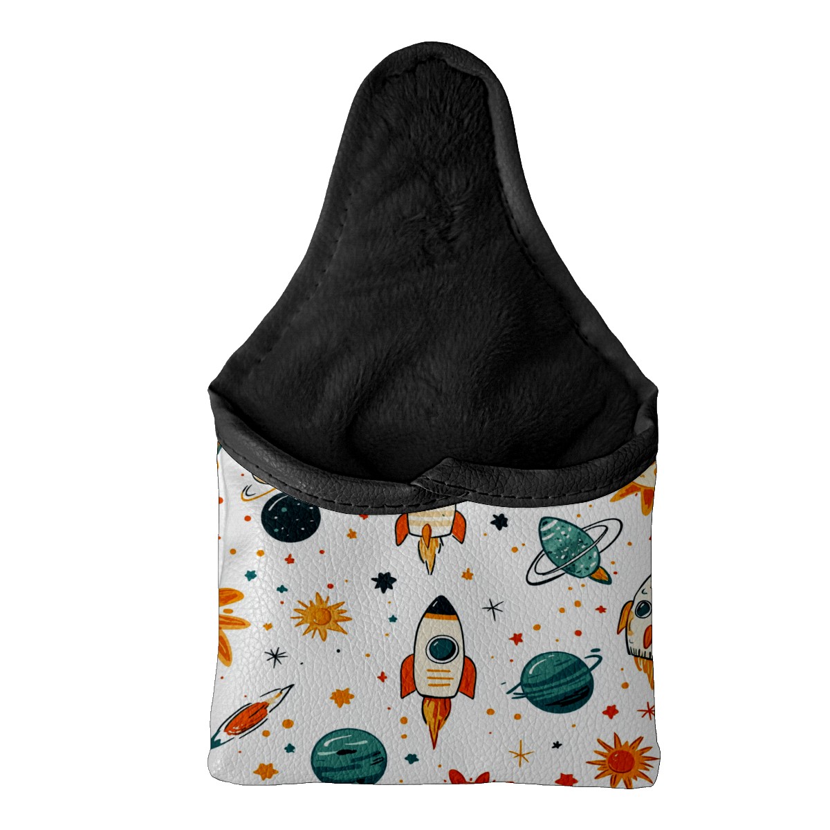 Golf Mallet Putter Cover Premium Leather Waterproof Golf Putter Head Cover with Magnetic Closure Spaceship Sun