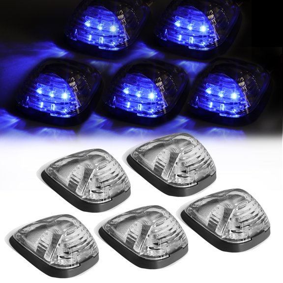 DNA Motoring CBL-FSD99-CH-B For 1999 to 2016 Superduty 5 X LED Cab Roof Top Lights + Wiring Harness (Chrome Housing Blue LED) 07 08 09 10 11 12 13 14 15
