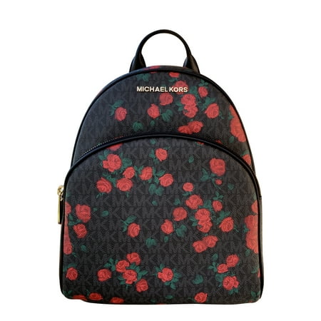 - Michael Kors Abbey Medium Backpack Black MK Red Rose