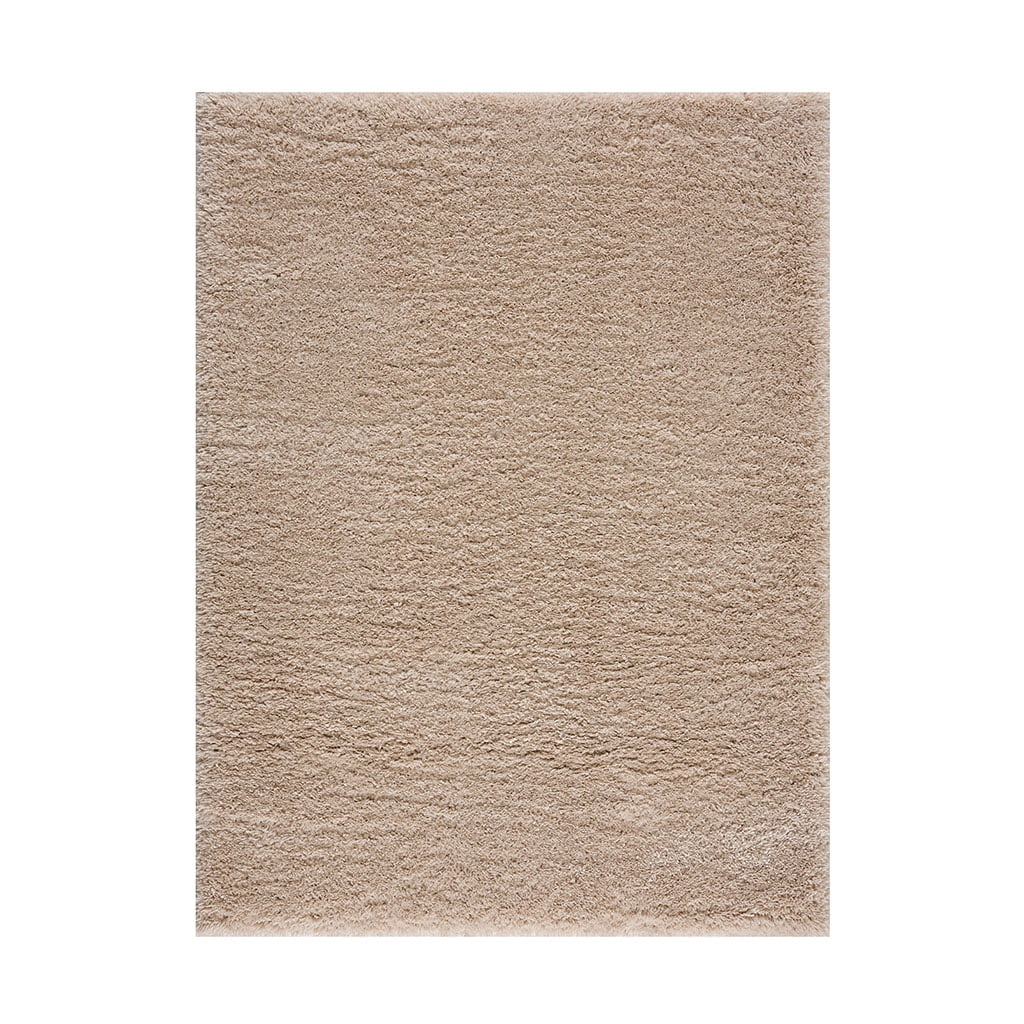 Super Soft Polyester Shag Area Rug 6x9ft Solid Cream High Pile Modern Rug Non-Slip Latex Backing Easy Clean for High-Traffic Living Room