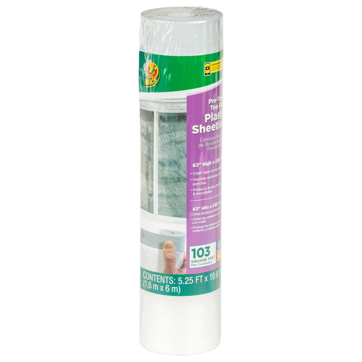Duck® Brand Pre-Taped Top Edge Plastic Sheeting - 63 in. x 236 in.