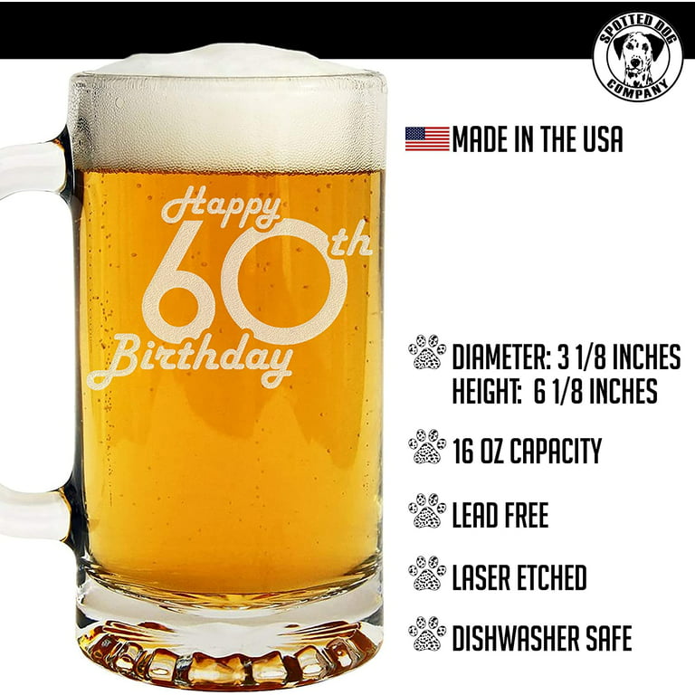 Vintage 1963 Etched 16oz Pint Beer Pub Drinking Glass Cup –  Happy 60th Birthday Gifts Men Women, Cheers to Turning 60 Year Old Woman  Decorations Decor, Anniversary Bday Party Favors
