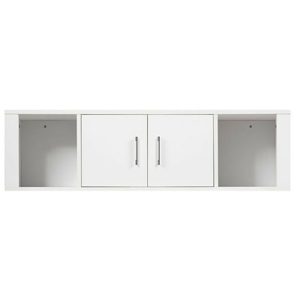 Topcobe Wall Mounted Floating 2 Door Desk Hutch Storage Shelves, Hanging Shelf for Wall Decor, Storage Rack for Living Room, Bathroom, Kitchen and Bedroom