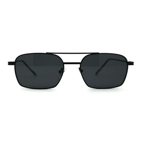 Mens Double Bridge Rectangle Metal Rim Pimp Shade All Black