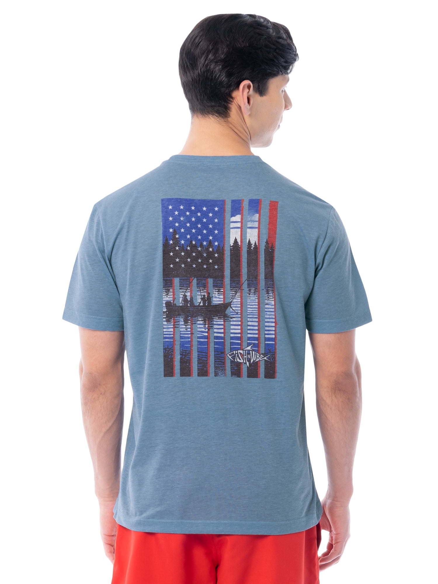 Fish N Vibe Men's Short Sleeve Fishing Performance Outdoor Graphic T-Shirt, Blue Shadow, M