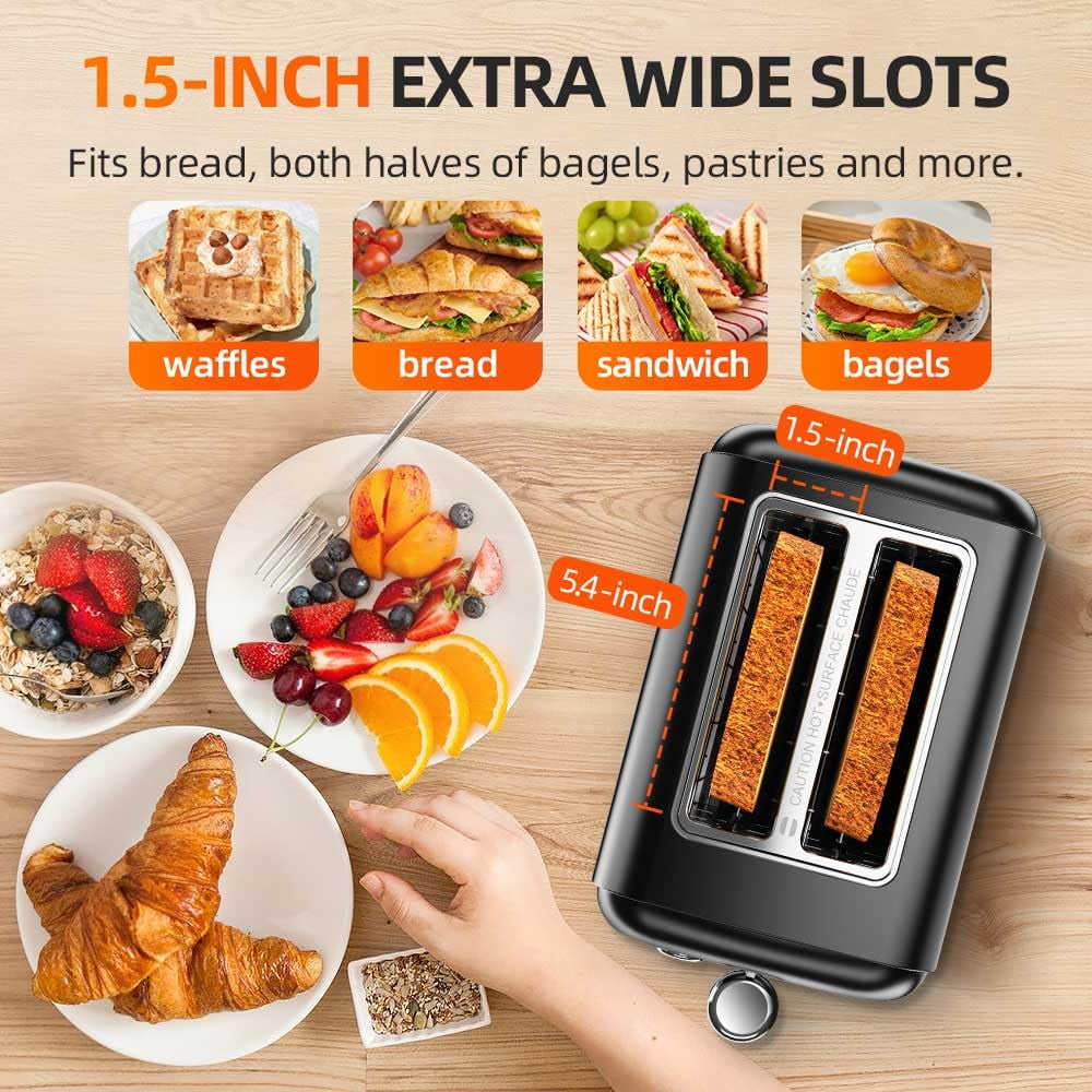 RAMJOY BLACK TOASTER 2 SLICE EXTRA WIDE SLOT TOASTER - BLACK
