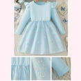 thumbnail image 4 of Atogsazn Kids Girls Ruffle Sleeve Dress Casual Ribbed Long Sleeve Tulle Dresses for Children Summer Princess Clothes 01-Blue 3-4 Years Fashion, 4 of 8
